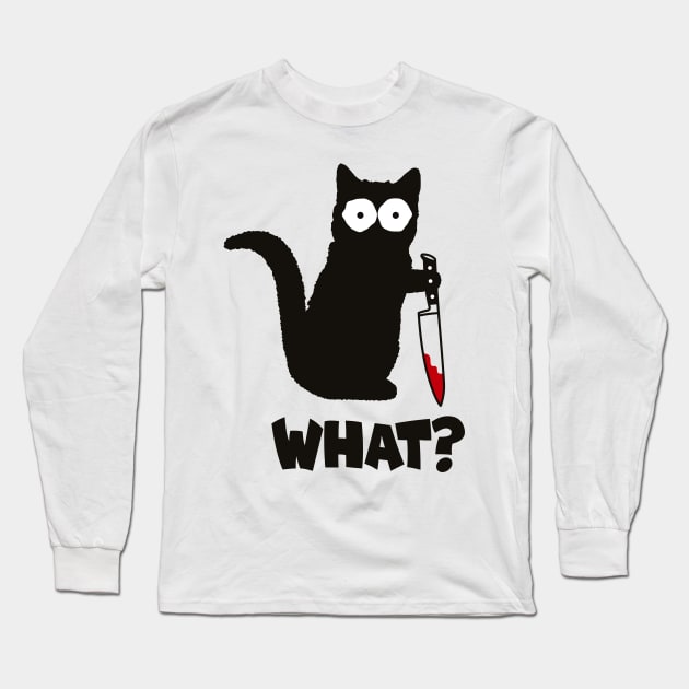 Cat What Black Cat Shirt, Murderous Cat With Knife Shirt Long Sleeve T-Shirt by Winaroz